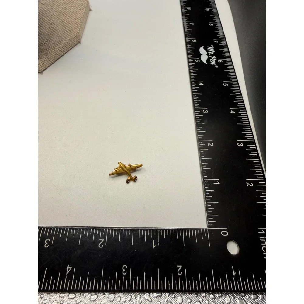 Vintage Miniature Gold Tone Airplane‎ Brooch Bomber Pin Aviation Military Style